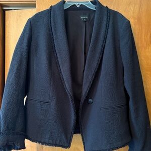 Ann Taylor Navy Textured Open Blazer Jacket